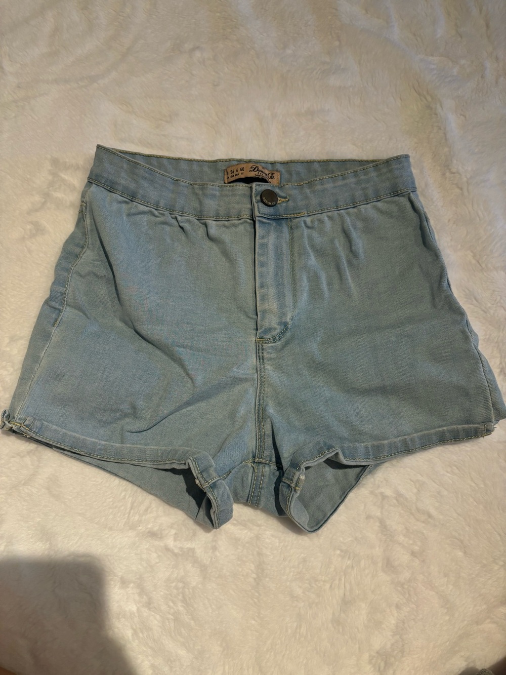 Light Blue Denim High-Waist Shorts